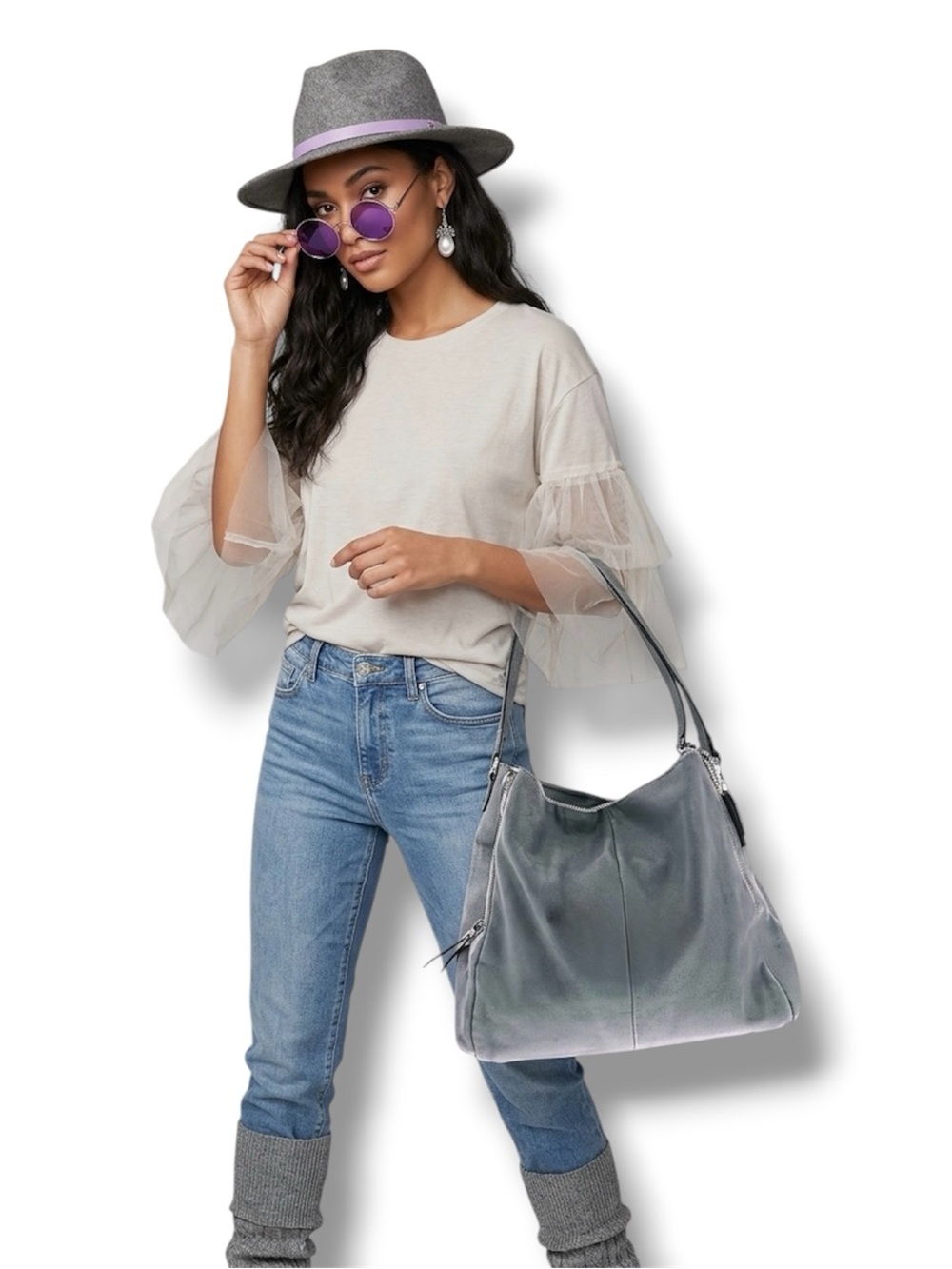 Boho SHEIN White 3/4 Mesh Flounce Sleeve T-Shirt Size Medium Festival Spring 🍭